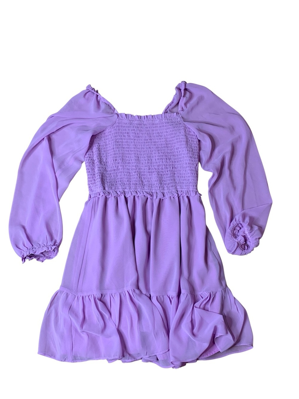 1.STATE Purple Smocked Bodice Chiffon Mini Dress Balloon Long Sleeve Small